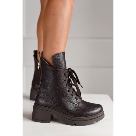 Czekoladowe botki skóra typu groch