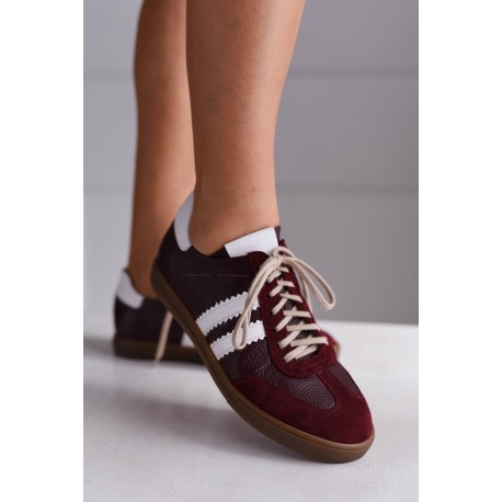 Bordowe sneakersy skórzane