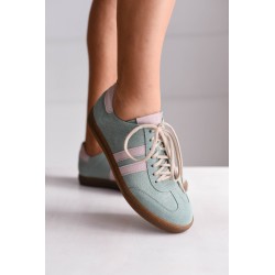 Miętowe sneakersy skórzane