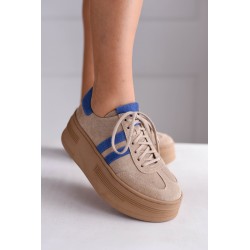Beżowo-szafirowe sneakersy na grubszym spodzie