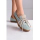 Miętowe baleriny skórzane